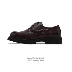 ECCO Men's Casual Leather Shoes with Thick Sole for Business and Daily Wear