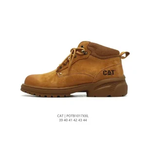 CAT Men's Leather Work Boots with Solid Rubber Sole