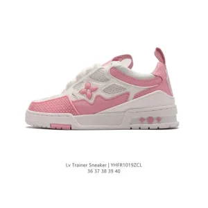 Louis Vuitton Trainer Sneaker Low White Leather Mesh Women Shoes