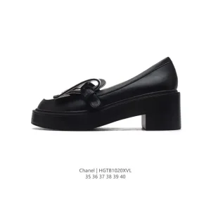 Chanel 2024 Women's Business Leather Shoes High Heels Chunky Square Heel