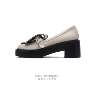 Chanel 2024 Women's Business Leather Shoes High Heels Chunky Square Heel