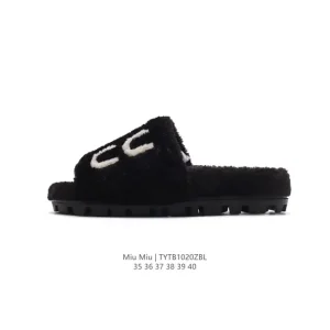 MIU MIU Women's Fluffy Flat Slippers 2024 Autumn Winter New