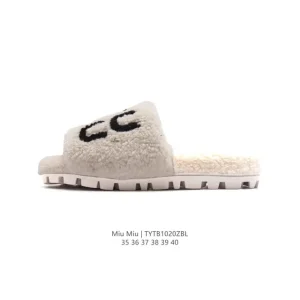 MIU MIU Women's Fuzzy Flat Slippers 2024 Autumn Winter New