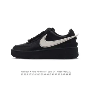 Nike Air Force 1 Low SP Ambush Collaboration Black Leather Sneakers
