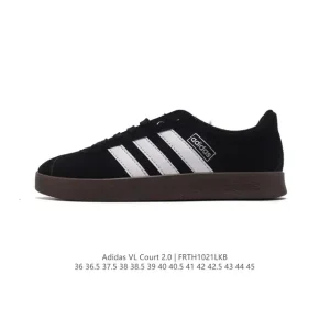 Adidas VL Court 2.0 Shoes T-Shape Toe White Leather Sneakers