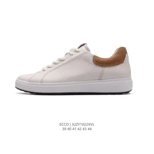 ECCO Men's White Leather Casual Sneakers with Thick Sole