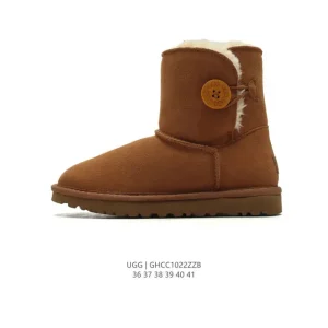 UGG Button Wooden Sole Mid-Calf Boots Winter Snow Boots for Women