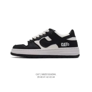 CAT Men's Classic White Leather Low-Top Sneakers with Thick Sole