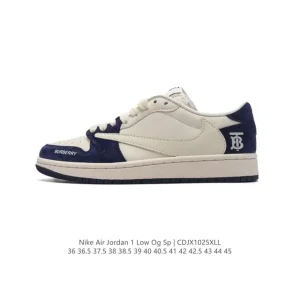 Jordan AJ1 Low Military Blue Reverse Swoosh Leather Sneakers
