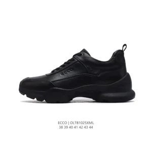 ECCO Men's Casual Leather Shoes with Thick Sole and Breathable Design