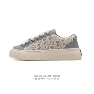 Dior Men's Low-Top Luxury White Sneakers with Thick Sole