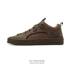 CAT Men's New White Leather Sneakers Thick Sole Outdoor Hiking Shoes
