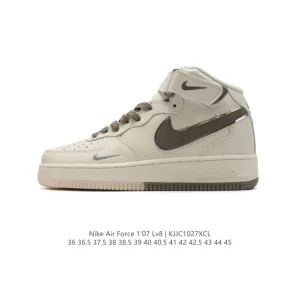 Nike Air Force 1 Mid AF1 White Leather Sneakers with Magic Strap