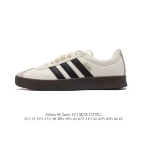 Adidas VL Court 2.0 Shoes White Leather Court Style Sneakers
