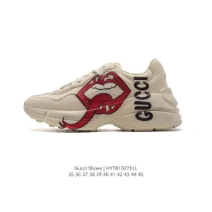 Gucci Rhyton White Leather Platform Sneakers for Men and Women