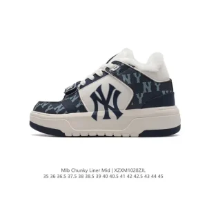 MLB Chunky Liner Mid Retro Streetwear Leather Sneakers