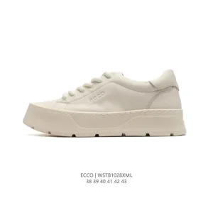 ECCO Men's White Leather Sneakers with Thick Sole