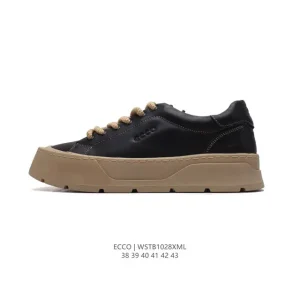 ECCO Men's White Leather Sneakers with Thick Sole