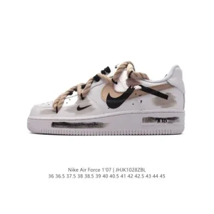 Nike Air Force 1 07 Low White Leather Sneakers with Air Cushion Sole