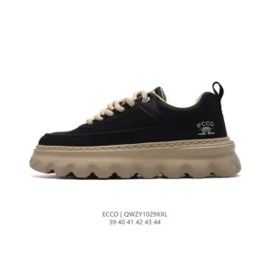 ECCO Men's White Leather Casual Sneakers with Thick Sole