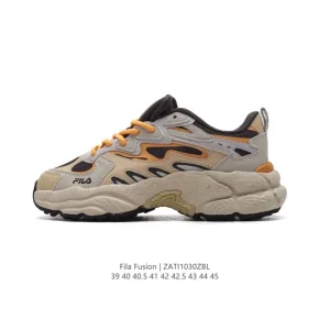 FILA Men's Retro Style Breathable Mesh Leather Dad Shoes with Deconstructed Straps