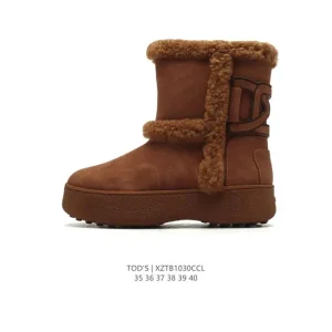 Tod's Style High-Top Winter Boots for Women with Fleece Lining and Thick Sole