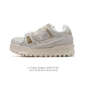 Louis Vuitton Trainer Sneaker Low Full Diamond Thick Sole Fashion Shoes