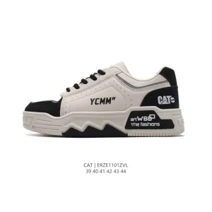 CAT Men's Classic White Leather Sneakers with Thick Sole