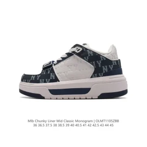 MLB Chunky Liner Mid Retro Street Style Leather Sneakers for Men and Women