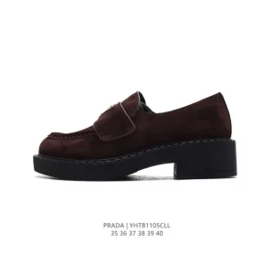 Prada Chunky Leather Boots Platform Heel Women's Shoes