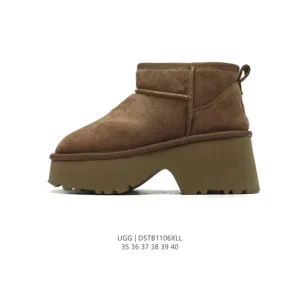 UGG Classic Mini Leather Wool Brown Women Winter Boots