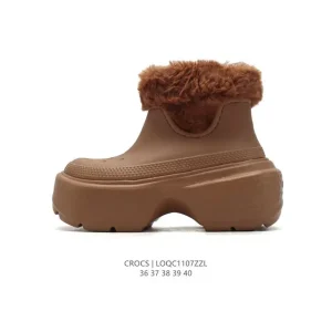Crocs Winter Fleece Lined Platform Boots with Faux Fur Trim