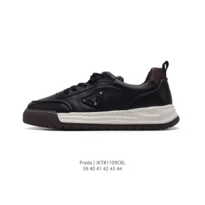 Prada Chunky Sole Leather Sneakers for Men White Platform Shoes