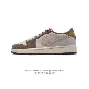 Air Jordan 1 Low Retro Classic Leather Sneakers with Air Cushion