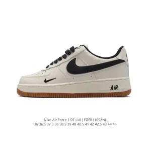 Nike Air Force 1 07 Low White Leather Sneakers with Air Cushion Sole