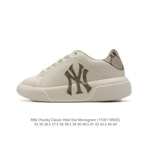 MLB Chunky Classic White Thick Sole Fashion Sneakers for Men and Women