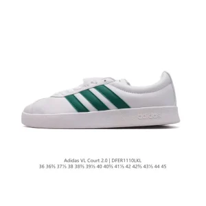 Adidas VL Court 2.0 Shoes White Leather T-Shape Toe Sneakers