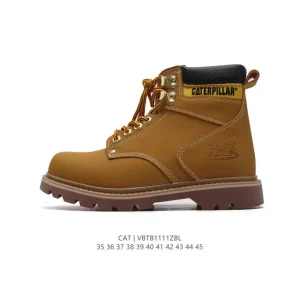 CAT Men's Women's Breathable Leather High-Top Boots with Thick Sole