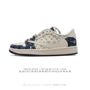 Jordan Military Blue Low AJ1 Retro Reverse Swoosh Basketball Shoes