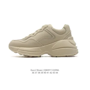 Gucci Rhyton Leather White Vintage Platform Sneakers for Men and Women