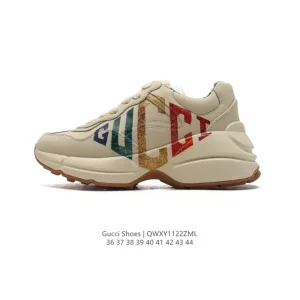Gucci Rhyton Leather White Platform Sneakers for Men and Women