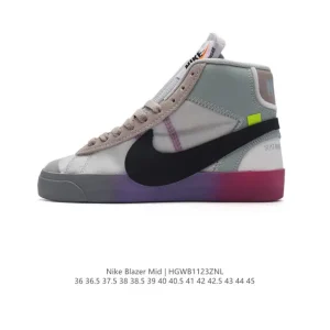 Off White Blazer Mid Collaborative High Top Skateboard Shoes Orange Square