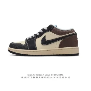 Air Jordan 1 Low Retro Classic Leather Sneakers with Wings Logo