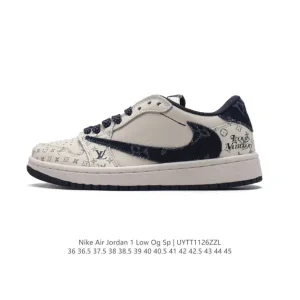 Jordan AJ1 Low Military Blue Reverse Swoosh Leather Sneakers