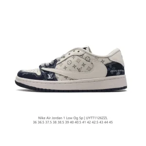 Jordan 1 Low OG SP Military Blue Reverse Swoosh LV Collaboration Sneakers