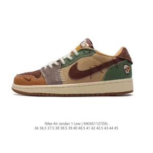 Jordan Zion Voodoo AJ1 Low OG Brown Patchwork Basketball Shoes
