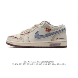 Air Jordan 1 Low Fz5046 Vintage Leather Sneakers with Air Cushioning