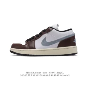 Jordan AJ1 Low Retro Leather Sneakers with Air Cushioning and Wings Logo
