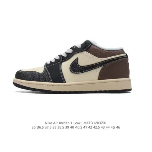 Air Jordan 1 Low Retro Classic Leather Sneakers with Air Cushion