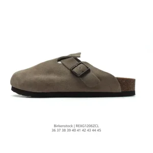 Birkenstock Boston VL Suede Slipper with Cork Latex Footbed and Metal Buckle